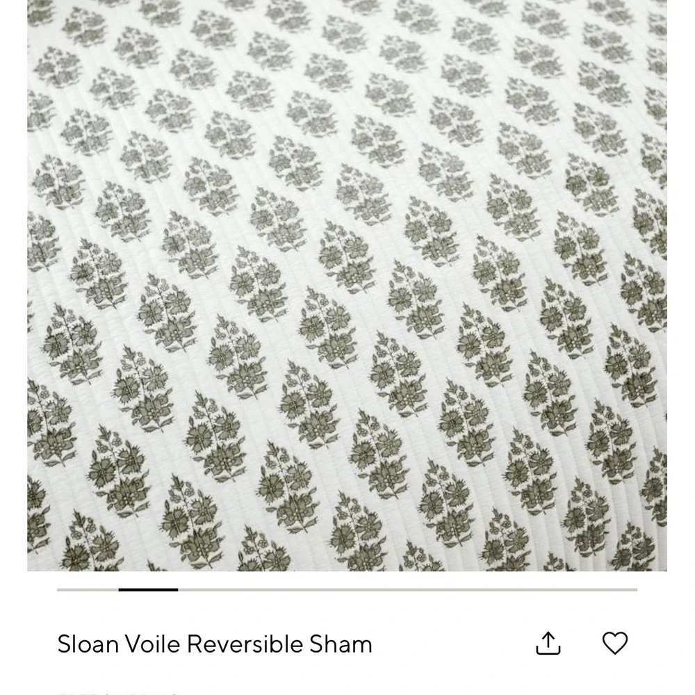 Pottery Barn Sloan Voile Reversible Quilted Sham Standard Eucalyptus Green White